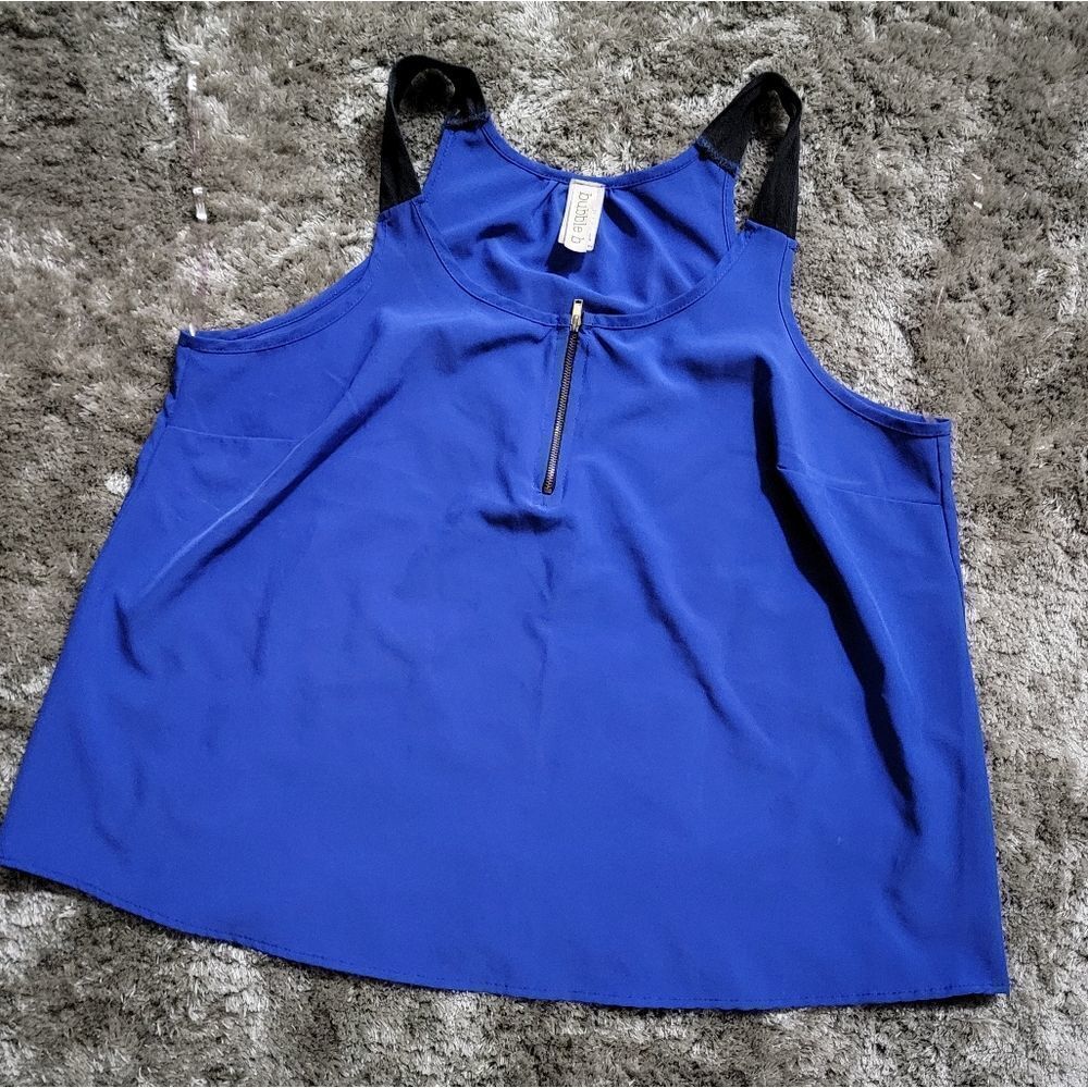 Women's Bubble B Blue Black Zipper Flowy Tank Top Size 1X